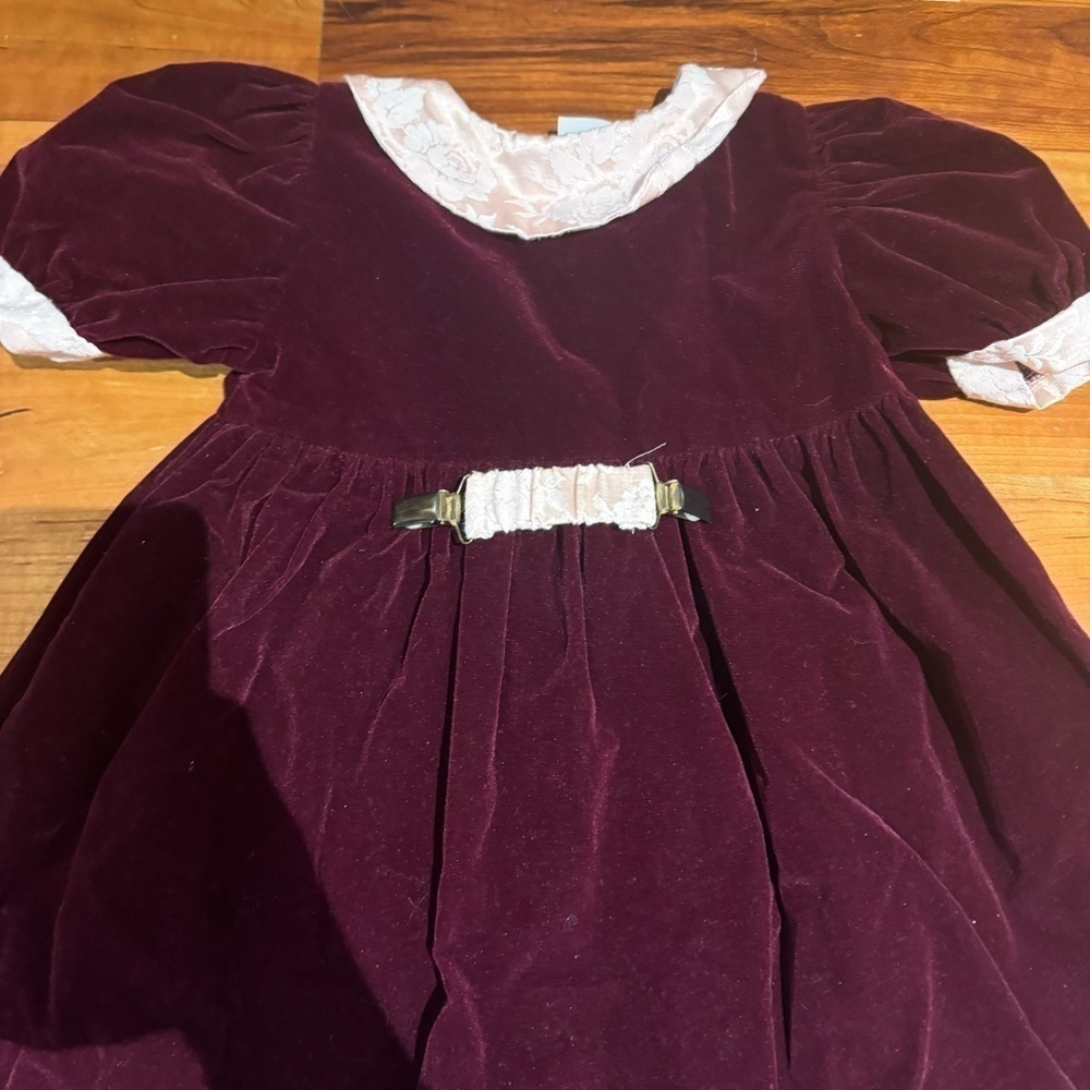 Christmas Dress Jo Lene Burgundy Red Velour with Lace Trim 3T Formal baby infant - Picture 6 of 11